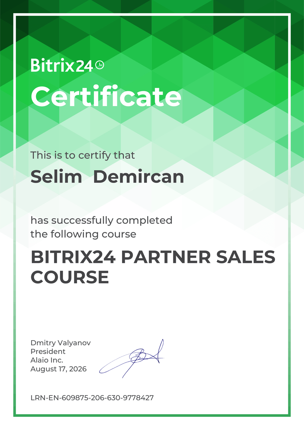 Bitrix24 Partner Sales Course sertifikası