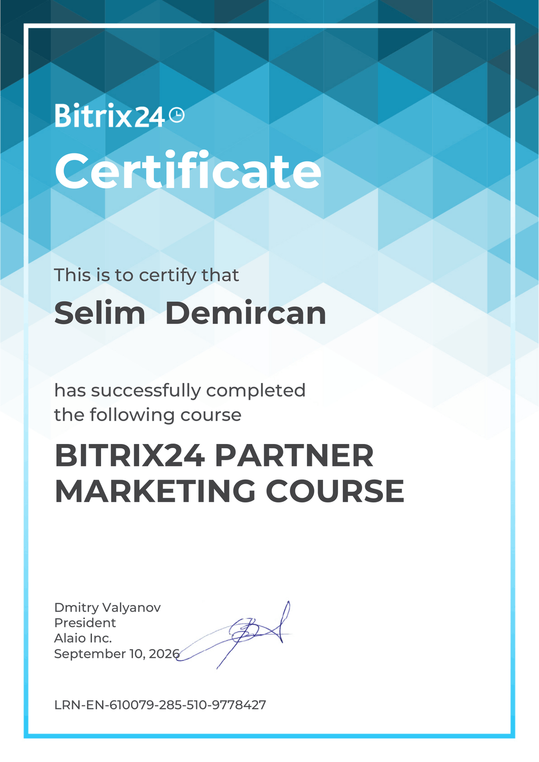 Bitrix24 Partner Marketing Course sertifikası